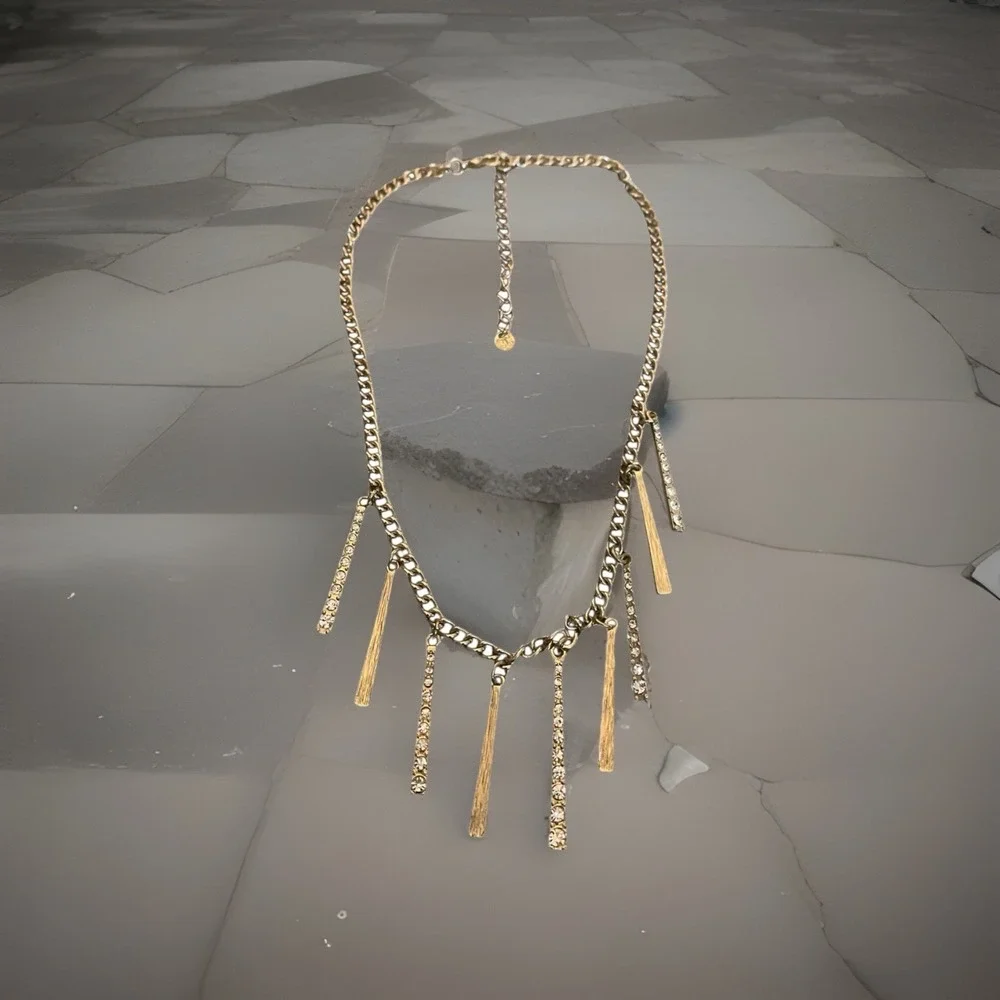 Vintage Modernist Dangle Bib Necklace Gold‎ Tone 19-21